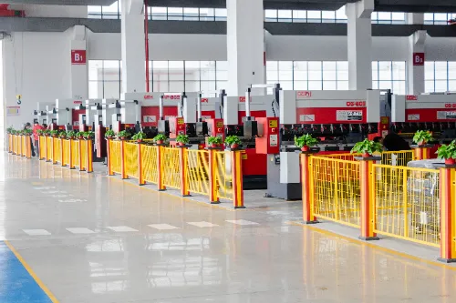 Image of OSM press brake assembly line, showcasing efficient automated production process and modern manufacturing capabilities.