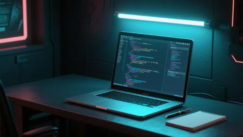 Image for OSM product design section showing a laptop screen filled with code, highlighting advanced software development and smart manufacturing technology.