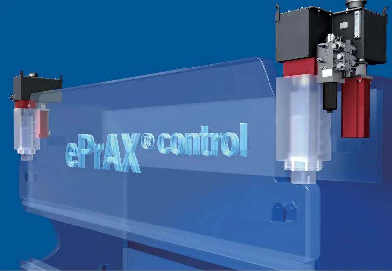 OSM SH series press brake featuring German HAWE ePrAX control electro-hydraulic hybrid system, enhancing energy efficiency and precision control for smart manufacturing.