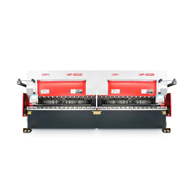 OSM HP-11030 hydraulic CNC press brake with dual machine linkage, designed for large metal sheets, featuring efficient synchronized bending and precise control to meet complex processing needs.