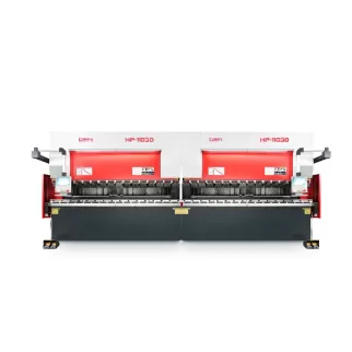 OSM HP-11030 hydraulic CNC press brake with dual machine linkage, designed for large metal sheets, featuring efficient synchronized bending and precise control to meet complex processing needs.