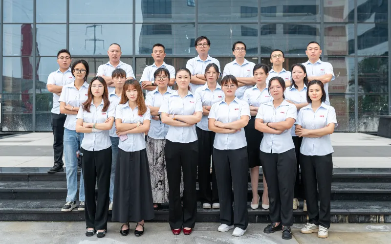 Group photo of OSM quality inspection team, featuring multiple quality control inspectors standing together to emphasize the company's rigorous quality management system and professional expertise.