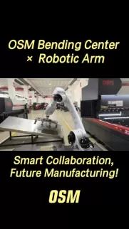 OSM Bending Center × Robotic Arm | Smart Collaboration, Future Manufacturing! OSM Bending Center integrated with a robotic arm for smart manufacturing. This automated solution enhances precision and efficiency in metal fabrication processes, representing the future of industrial automation.
